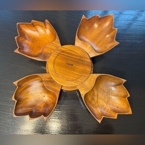 Vintage Mid-Century Hawaiian Monkey Pod WOOD Tidbit Chip & Dip Lazy Susan